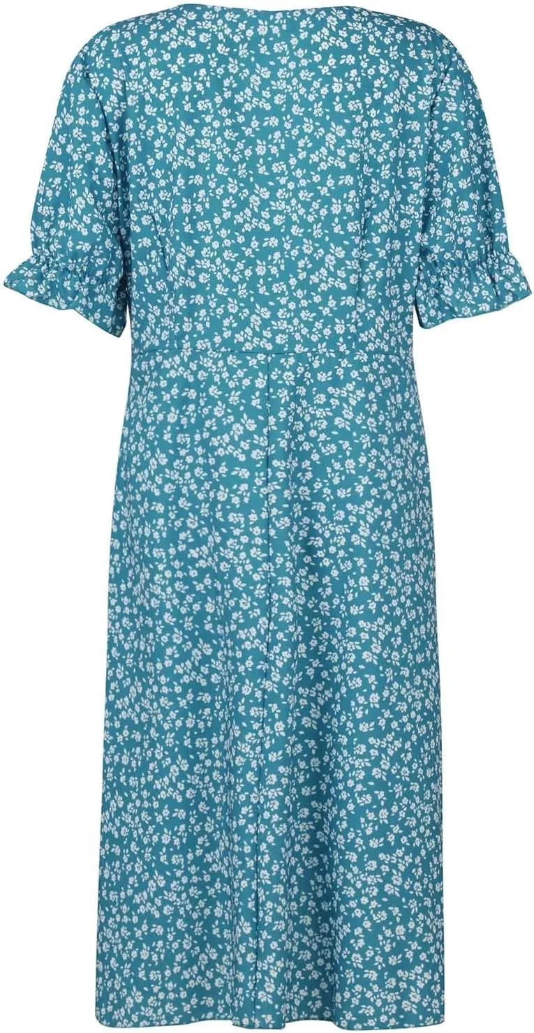 Casual Dresses for Women Summer Elegant Trendy V Nek Ruffle Short Sleeve Beach Dress Boho Vacation Clothes
