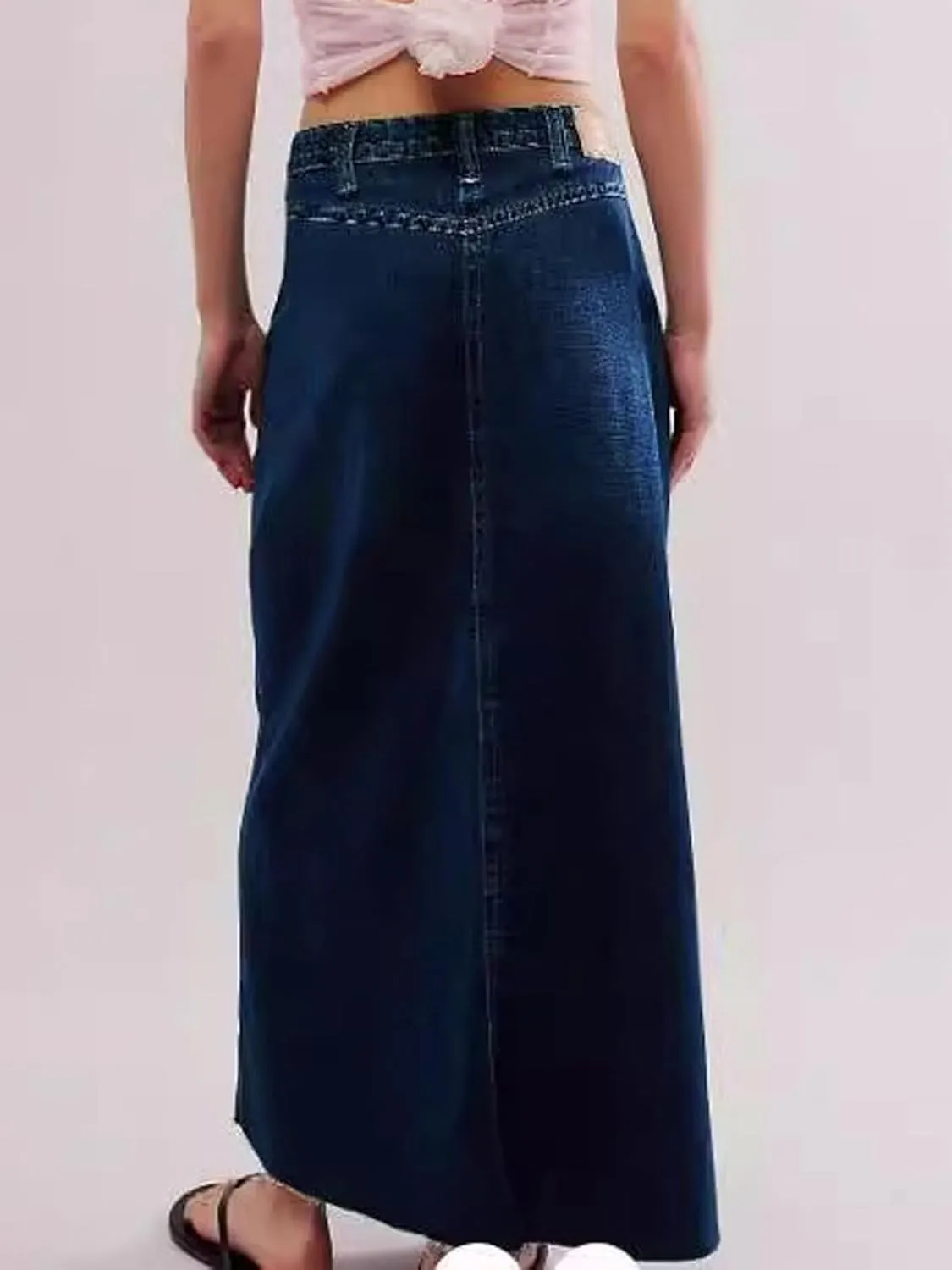 CHARTOU Women's Wrap Denim Midi Skirt A Line Long Jean Skirt Flowy Slit Mid Waist Cargo Skirts with Pockets
