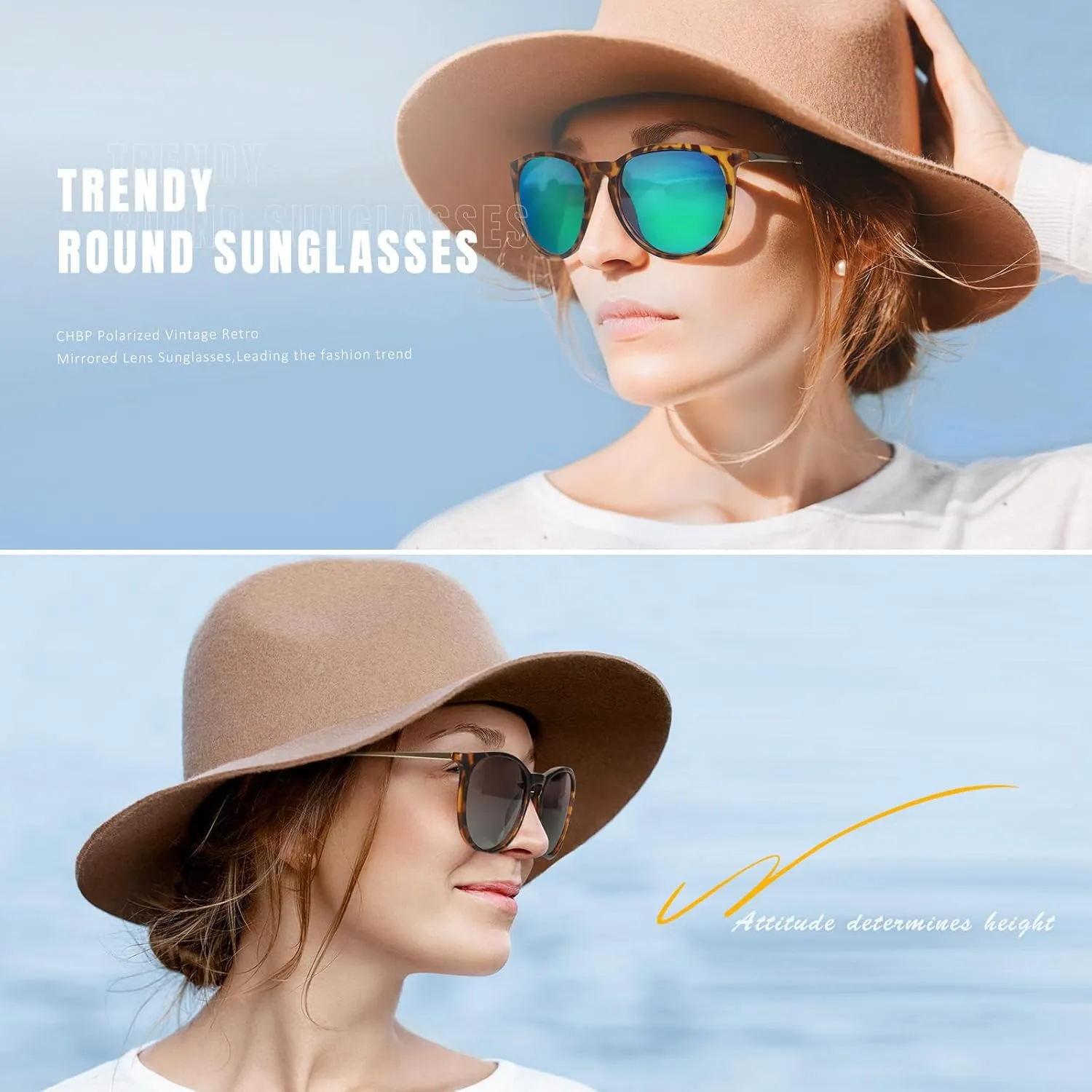 CHBP Polarized Sunglasses for Women Men - Trendy 2025 Vintage Classic Retro Round Mirrored Lens Designer Style