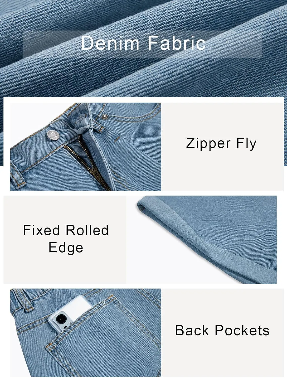 Cicy Bell Womens High Waisted Jean Shorts Casual Summer Wide Leg Rolled Hem Denim Shorts with Pockets
