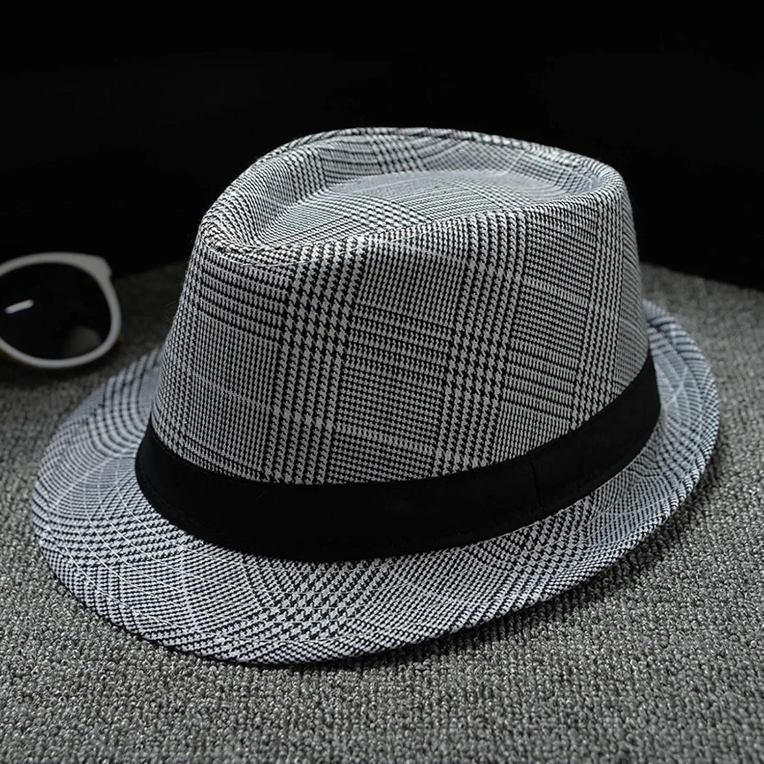 Classic Fedoras Hats Cap Short Brim Panama Jazz Hat for Men Women Costume Accessories,Black