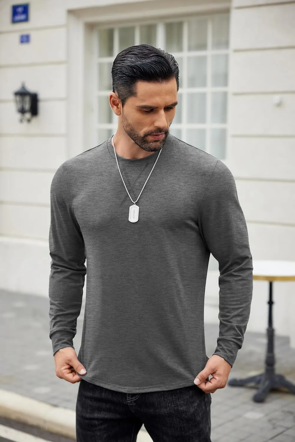 COOFANDY Mens Cotton T-Shirt Crew Neck Long Sleeve Tee Shirts Hipster Hip Hop Longline Casual Tops Gym Muscle Shirts