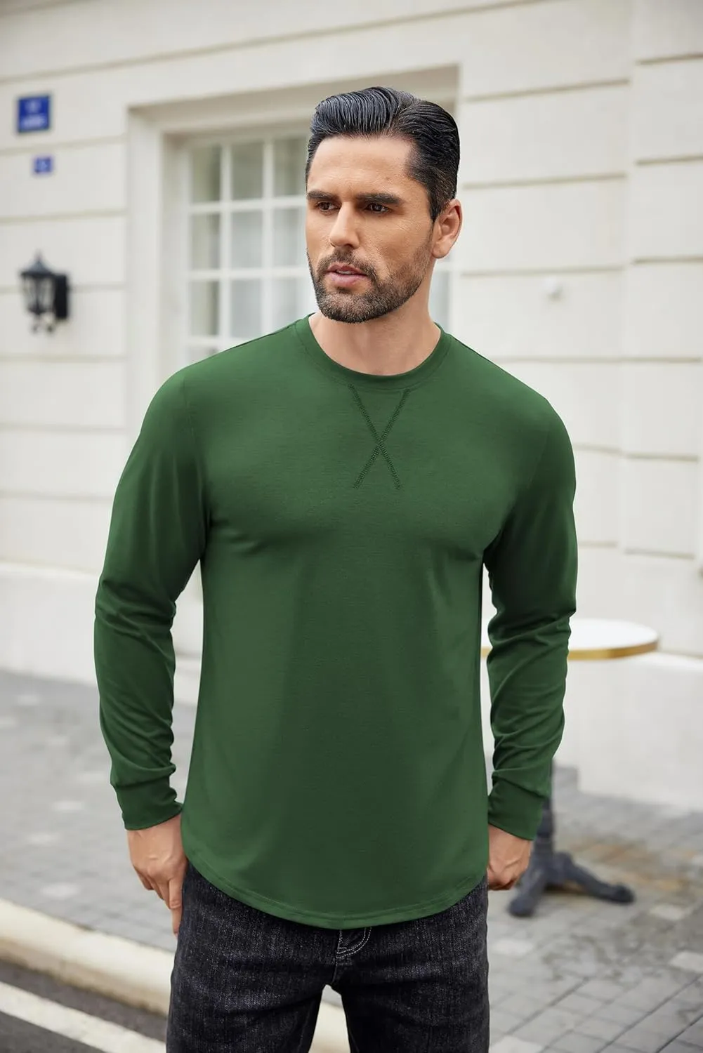COOFANDY Mens Cotton T-Shirt Crew Neck Long Sleeve Tee Shirts Hipster Hip Hop Longline Casual Tops Gym Muscle Shirts
