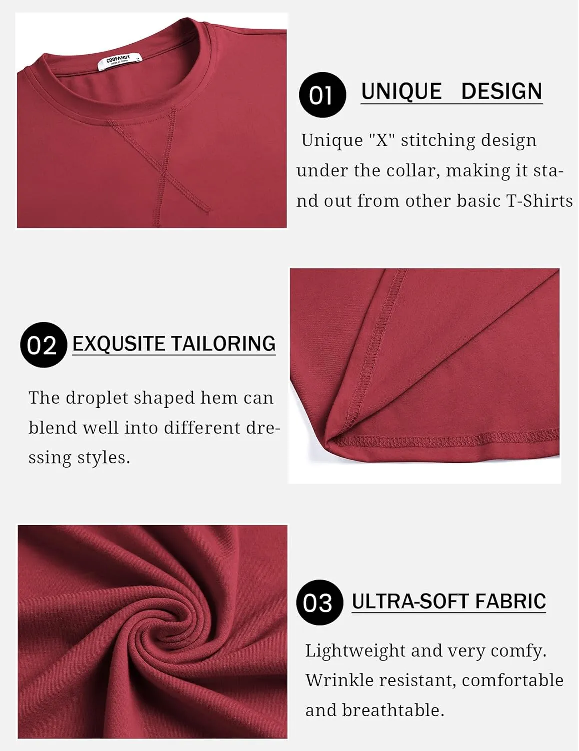 COOFANDY Mens Cotton T-Shirt Crew Neck Long Sleeve Tee Shirts Hipster Hip Hop Longline Casual Tops Gym Muscle Shirts