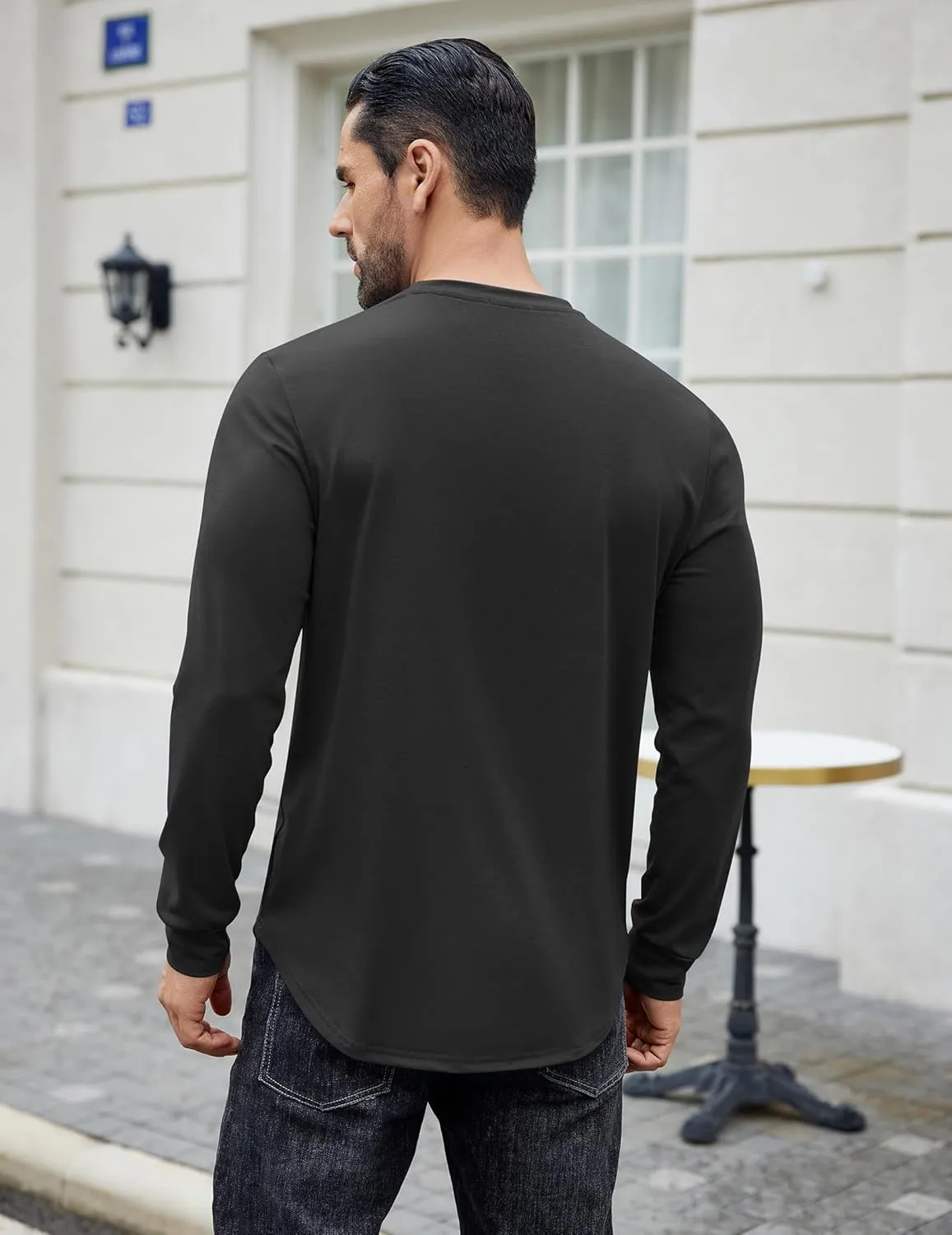 COOFANDY Mens Cotton T-Shirt Crew Neck Long Sleeve Tee Shirts Hipster Hip Hop Longline Casual Tops Gym Muscle Shirts