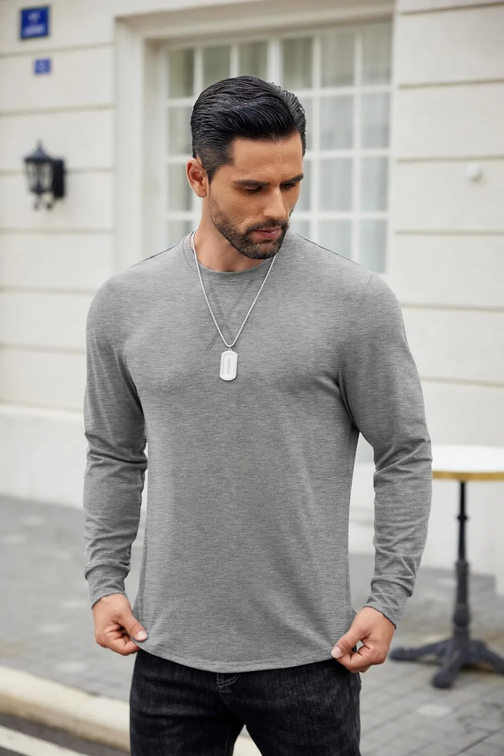 COOFANDY Mens Cotton T-Shirt Crew Neck Long Sleeve Tee Shirts Hipster Hip Hop Longline Casual Tops Gym Muscle Shirts