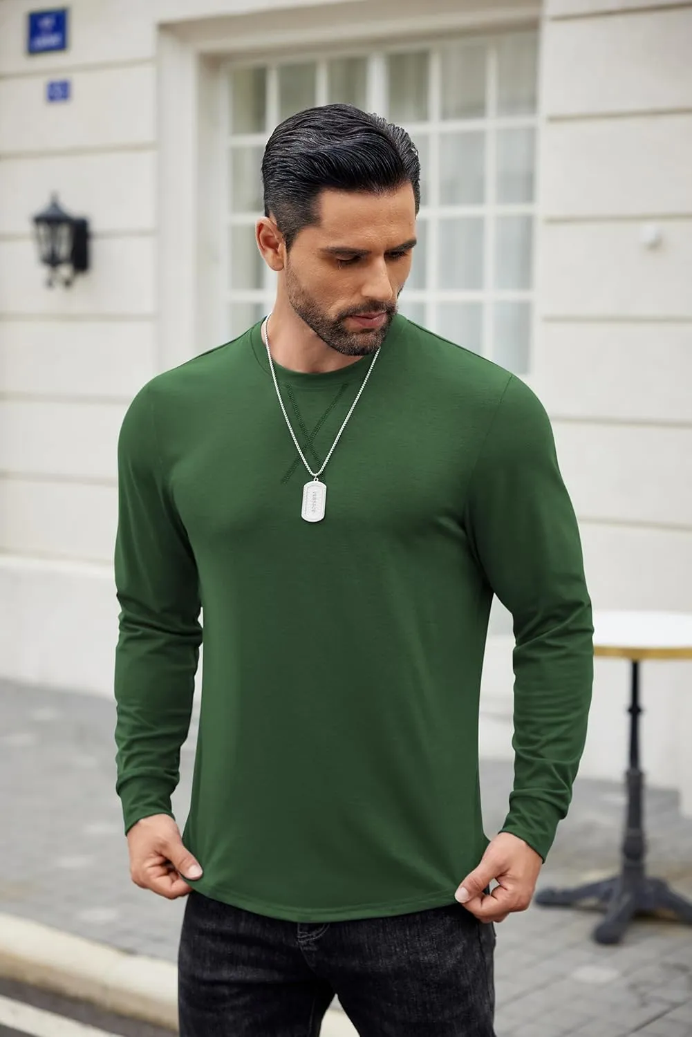 COOFANDY Mens Cotton T-Shirt Crew Neck Long Sleeve Tee Shirts Hipster Hip Hop Longline Casual Tops Gym Muscle Shirts