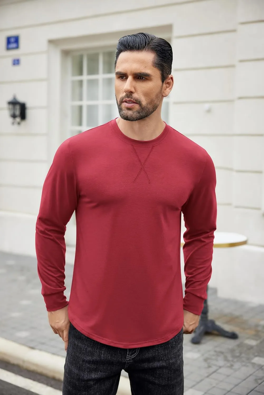 COOFANDY Mens Cotton T-Shirt Crew Neck Long Sleeve Tee Shirts Hipster Hip Hop Longline Casual Tops Gym Muscle Shirts