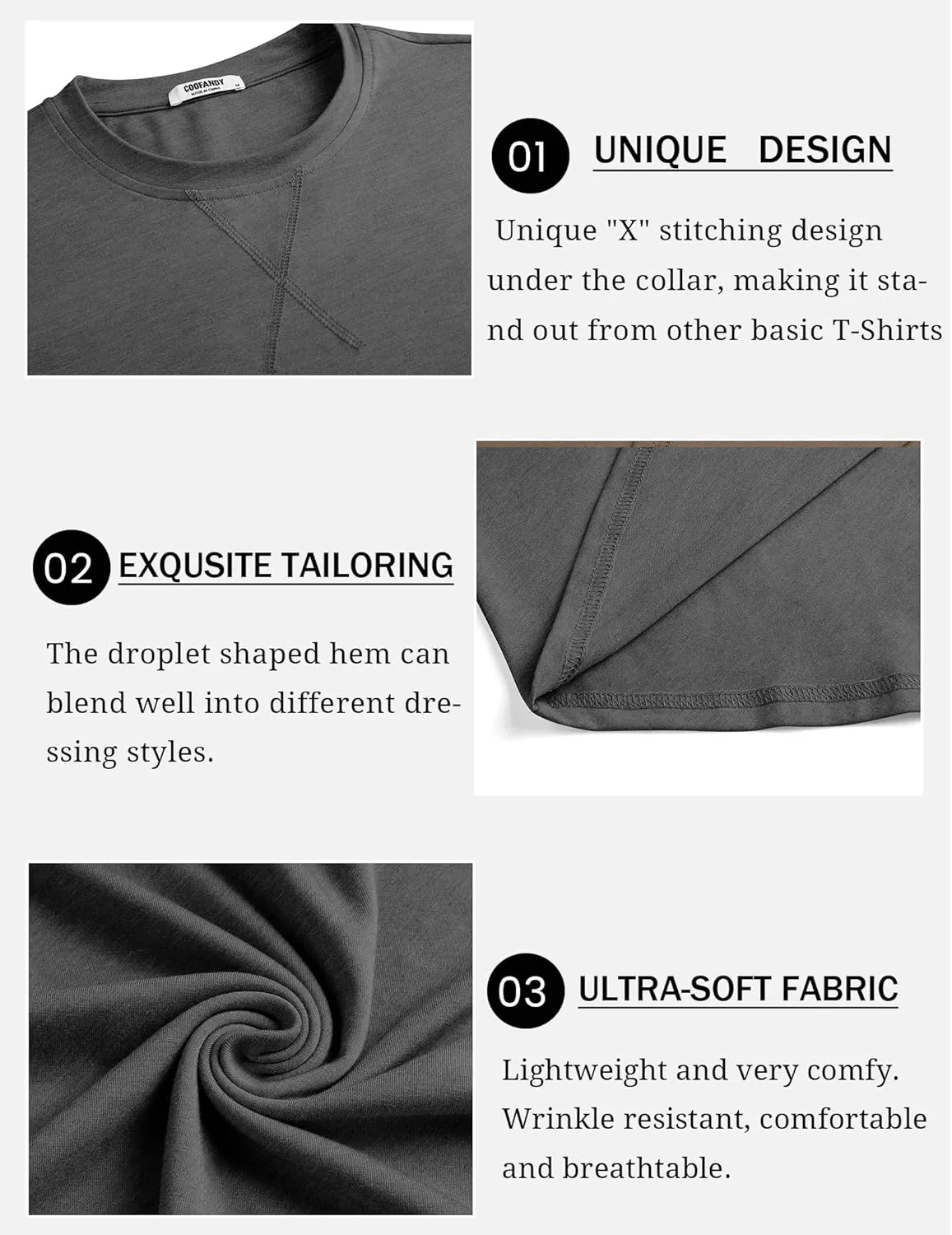 COOFANDY Mens Cotton T-Shirt Crew Neck Long Sleeve Tee Shirts Hipster Hip Hop Longline Casual Tops Gym Muscle Shirts