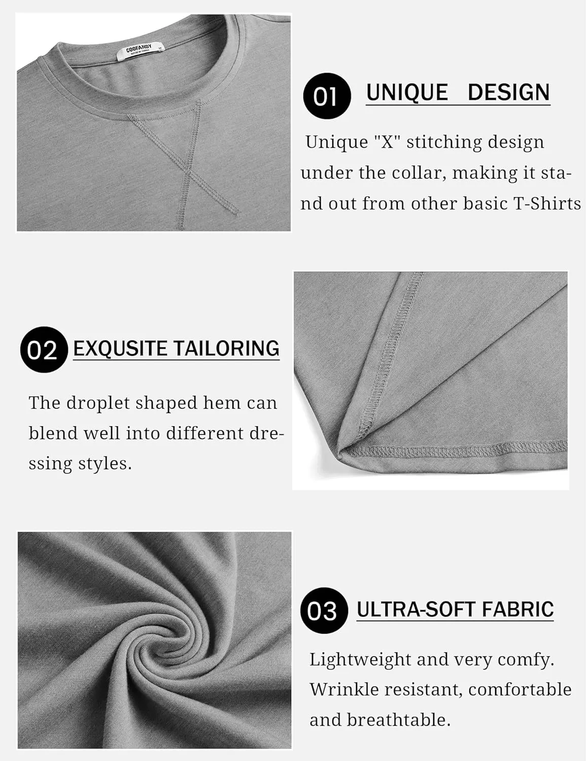 COOFANDY Mens Cotton T-Shirt Crew Neck Long Sleeve Tee Shirts Hipster Hip Hop Longline Casual Tops Gym Muscle Shirts