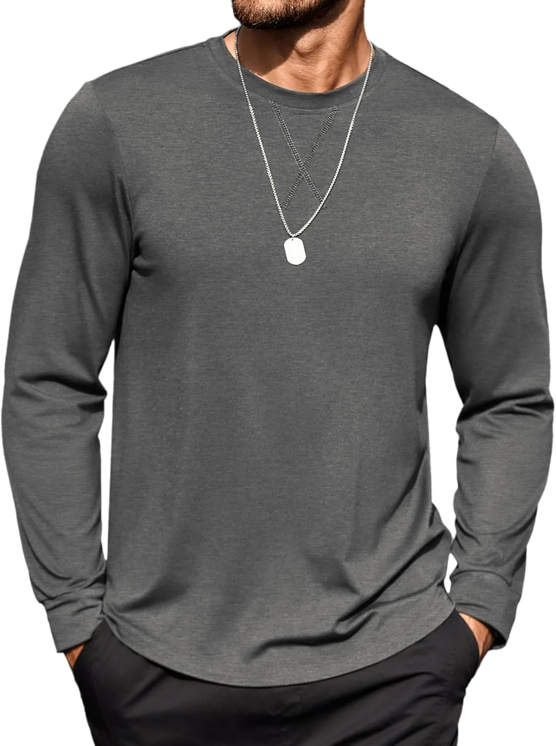 COOFANDY Mens Cotton T-Shirt Crew Neck Long Sleeve Tee Shirts Hipster Hip Hop Longline Casual Tops Gym Muscle Shirts