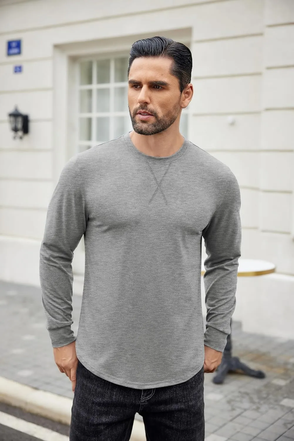 COOFANDY Mens Cotton T-Shirt Crew Neck Long Sleeve Tee Shirts Hipster Hip Hop Longline Casual Tops Gym Muscle Shirts