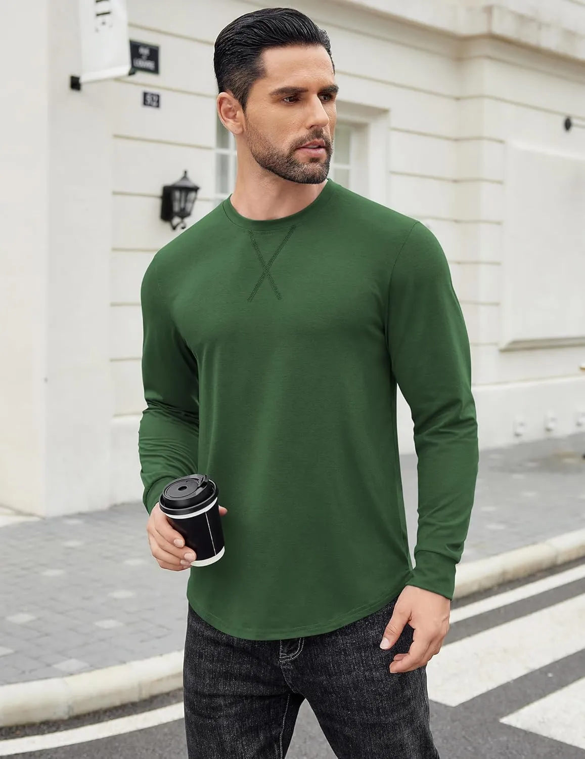 COOFANDY Mens Cotton T-Shirt Crew Neck Long Sleeve Tee Shirts Hipster Hip Hop Longline Casual Tops Gym Muscle Shirts