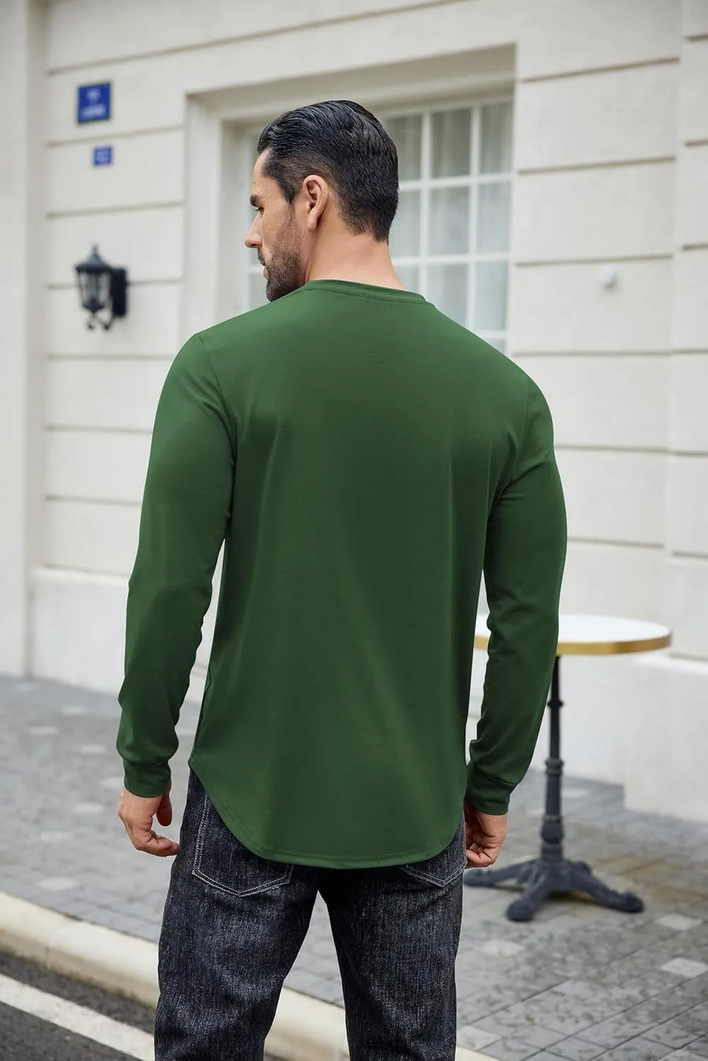 COOFANDY Mens Cotton T-Shirt Crew Neck Long Sleeve Tee Shirts Hipster Hip Hop Longline Casual Tops Gym Muscle Shirts
