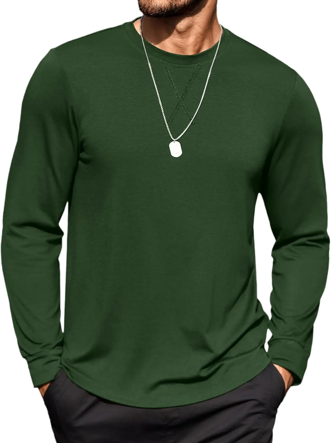 COOFANDY Mens Cotton T-Shirt Crew Neck Long Sleeve Tee Shirts Hipster Hip Hop Longline Casual Tops Gym Muscle Shirts