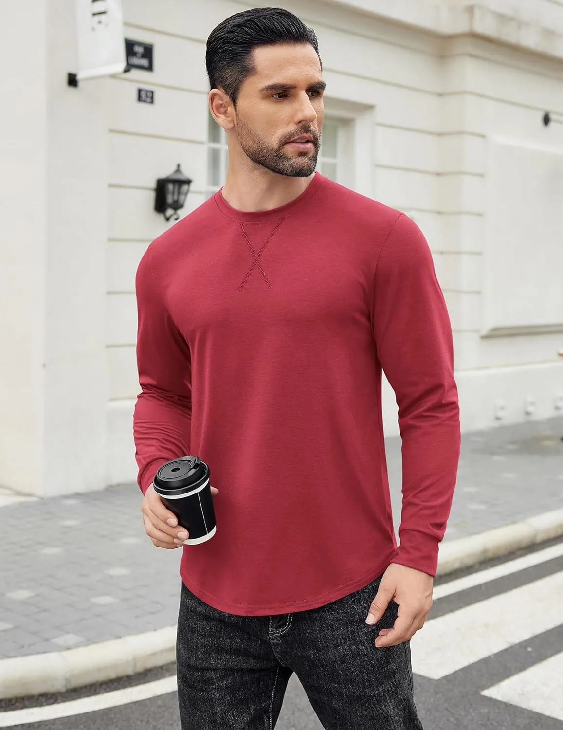 COOFANDY Mens Cotton T-Shirt Crew Neck Long Sleeve Tee Shirts Hipster Hip Hop Longline Casual Tops Gym Muscle Shirts