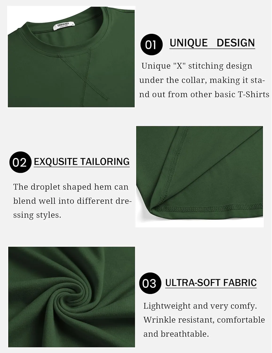 COOFANDY Mens Cotton T-Shirt Crew Neck Long Sleeve Tee Shirts Hipster Hip Hop Longline Casual Tops Gym Muscle Shirts