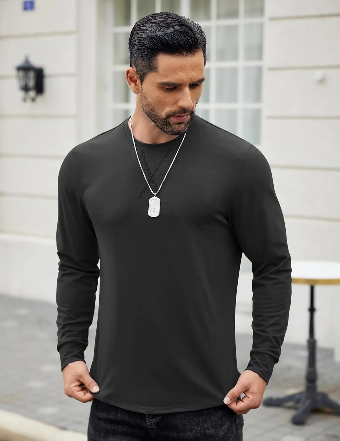 COOFANDY Mens Cotton T-Shirt Crew Neck Long Sleeve Tee Shirts Hipster Hip Hop Longline Casual Tops Gym Muscle Shirts