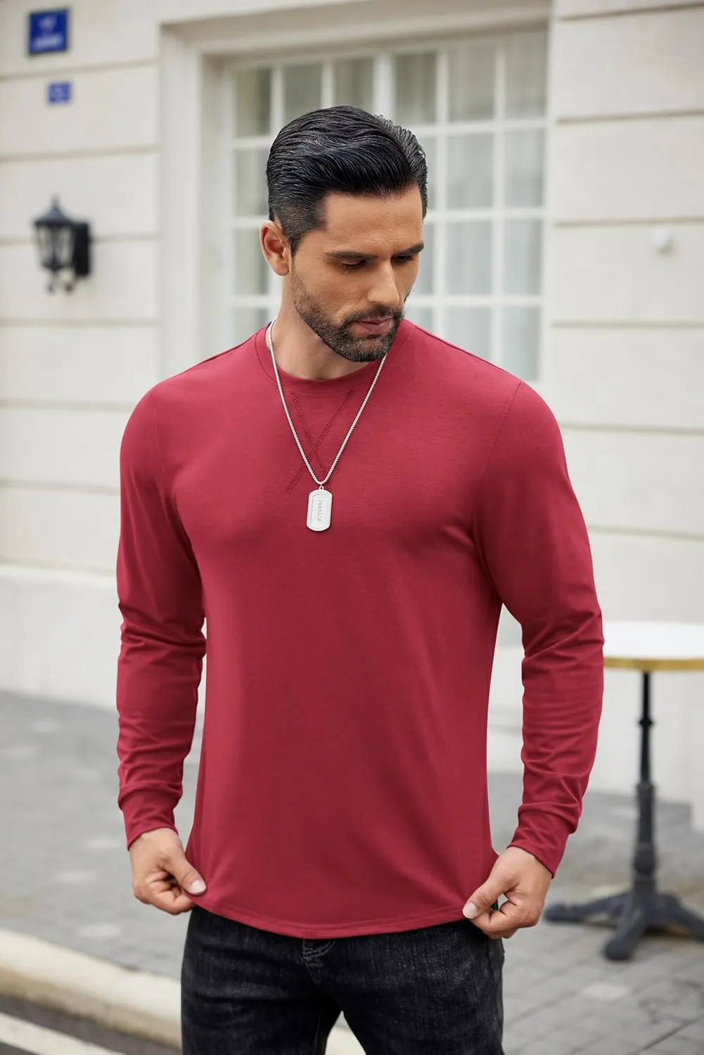 COOFANDY Mens Cotton T-Shirt Crew Neck Long Sleeve Tee Shirts Hipster Hip Hop Longline Casual Tops Gym Muscle Shirts