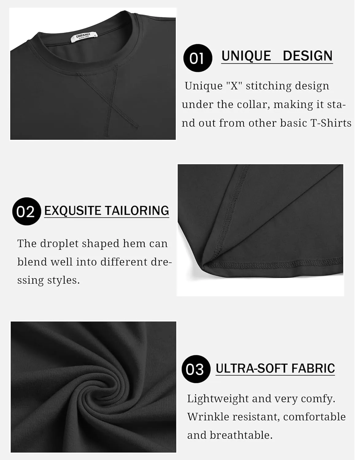 COOFANDY Mens Cotton T-Shirt Crew Neck Long Sleeve Tee Shirts Hipster Hip Hop Longline Casual Tops Gym Muscle Shirts