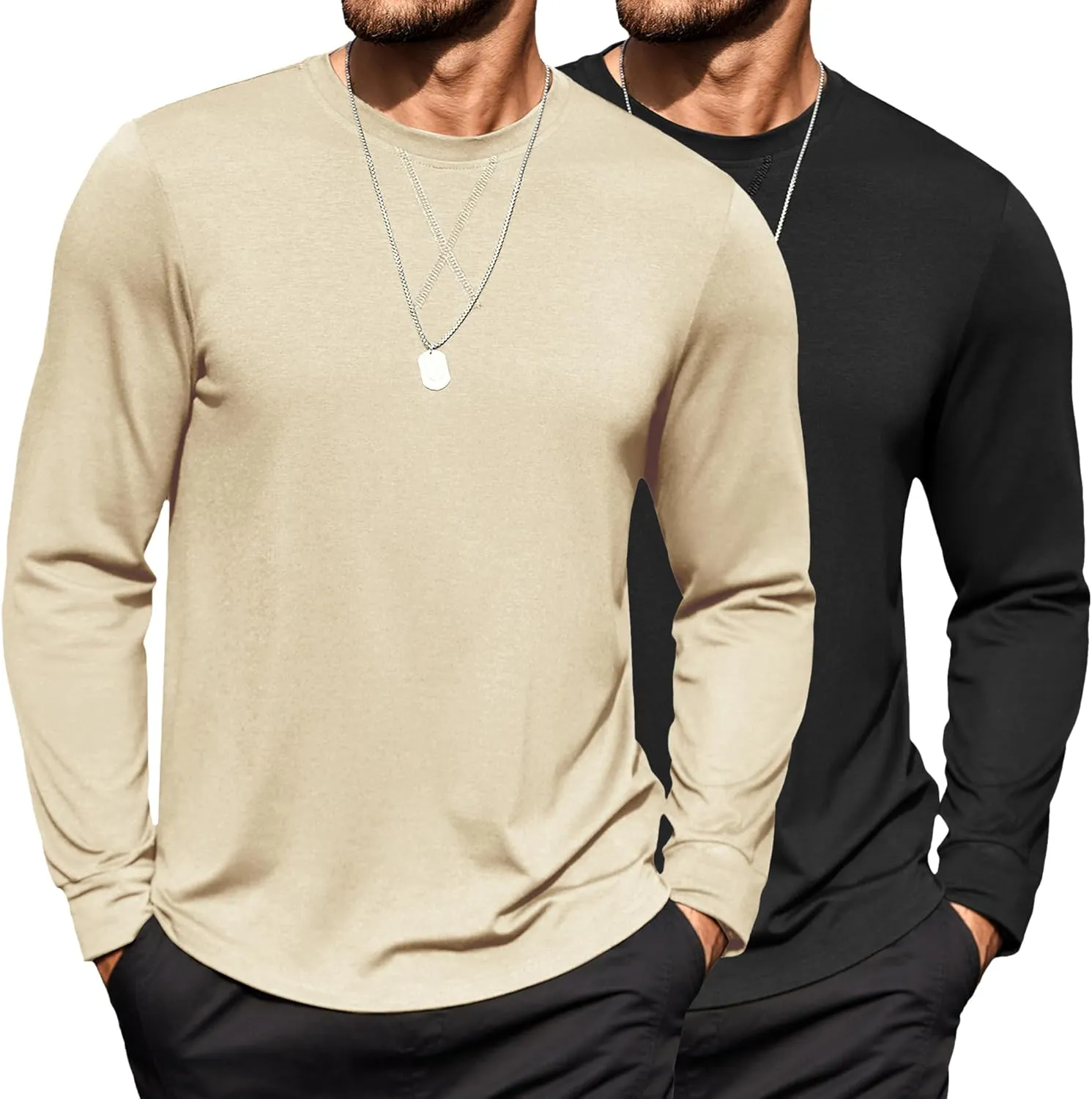COOFANDY Mens Cotton T-Shirt Crew Neck Long Sleeve Tee Shirts Hipster Hip Hop Longline Casual Tops Gym Muscle Shirts