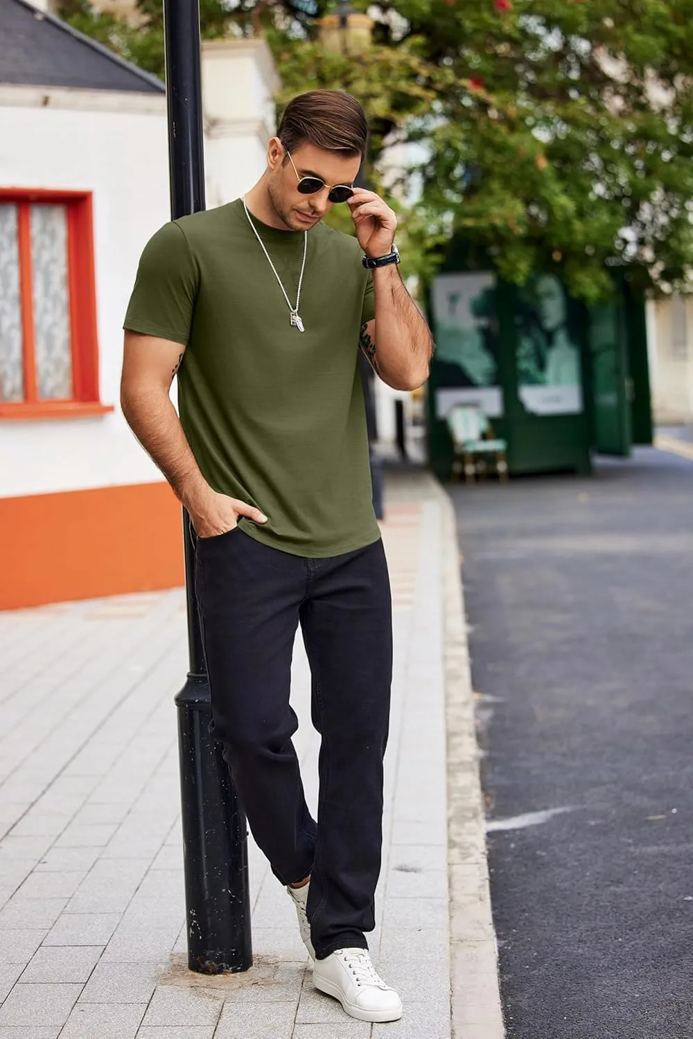 COOFANDY Mens T Shirts Casual Short Sleeve Cotton Tee Shirts Hipster Hip Hop Longline T-Shirt Basic Summer Tops