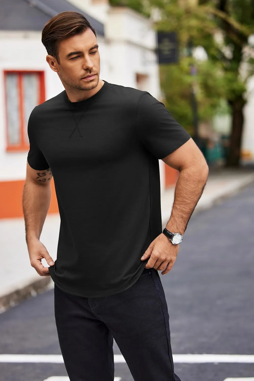COOFANDY Mens T Shirts Casual Short Sleeve Cotton Tee Shirts Hipster Hip Hop Longline T-Shirt Basic Summer Tops