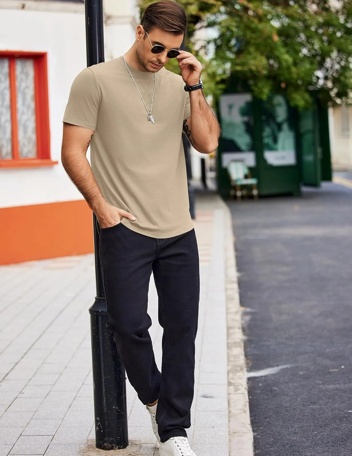COOFANDY Mens T Shirts Casual Short Sleeve Cotton Tee Shirts Hipster Hip Hop Longline T-Shirt Basic Summer Tops