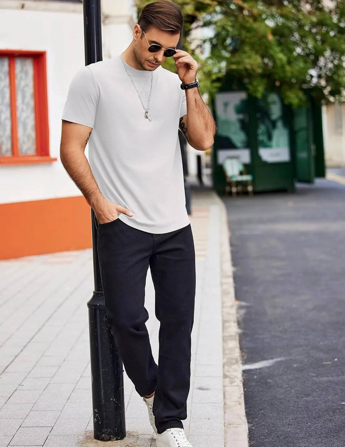 COOFANDY Mens T Shirts Casual Short Sleeve Cotton Tee Shirts Hipster Hip Hop Longline T-Shirt Basic Summer Tops