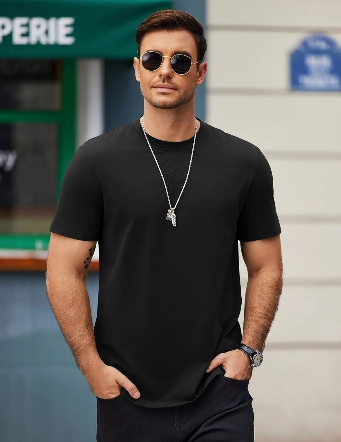 COOFANDY Mens T Shirts Casual Short Sleeve Cotton Tee Shirts Hipster Hip Hop Longline T-Shirt Basic Summer Tops