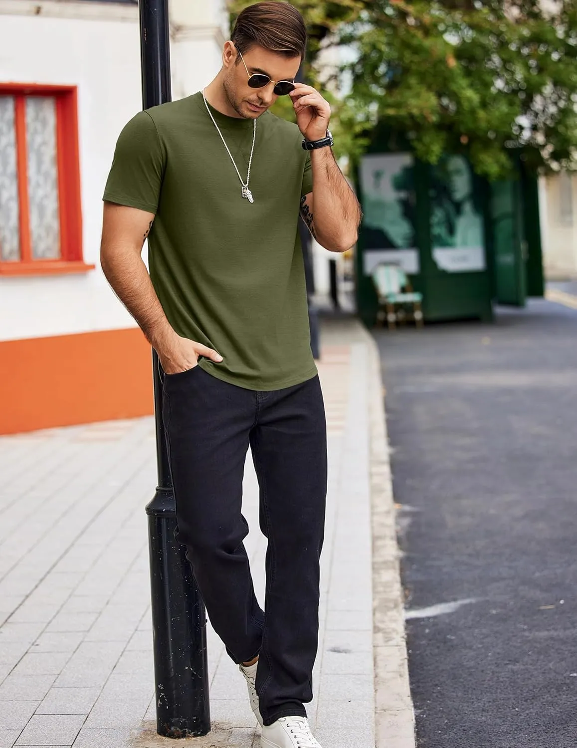 COOFANDY Mens T Shirts Casual Short Sleeve Cotton Tee Shirts Hipster Hip Hop Longline T-Shirt Basic Summer Tops