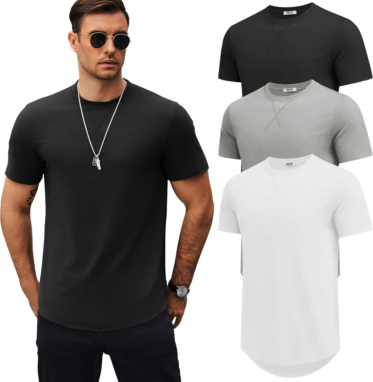 COOFANDY Mens T Shirts Casual Short Sleeve Cotton Tee Shirts Hipster Hip Hop Longline T-Shirt Basic Summer Tops