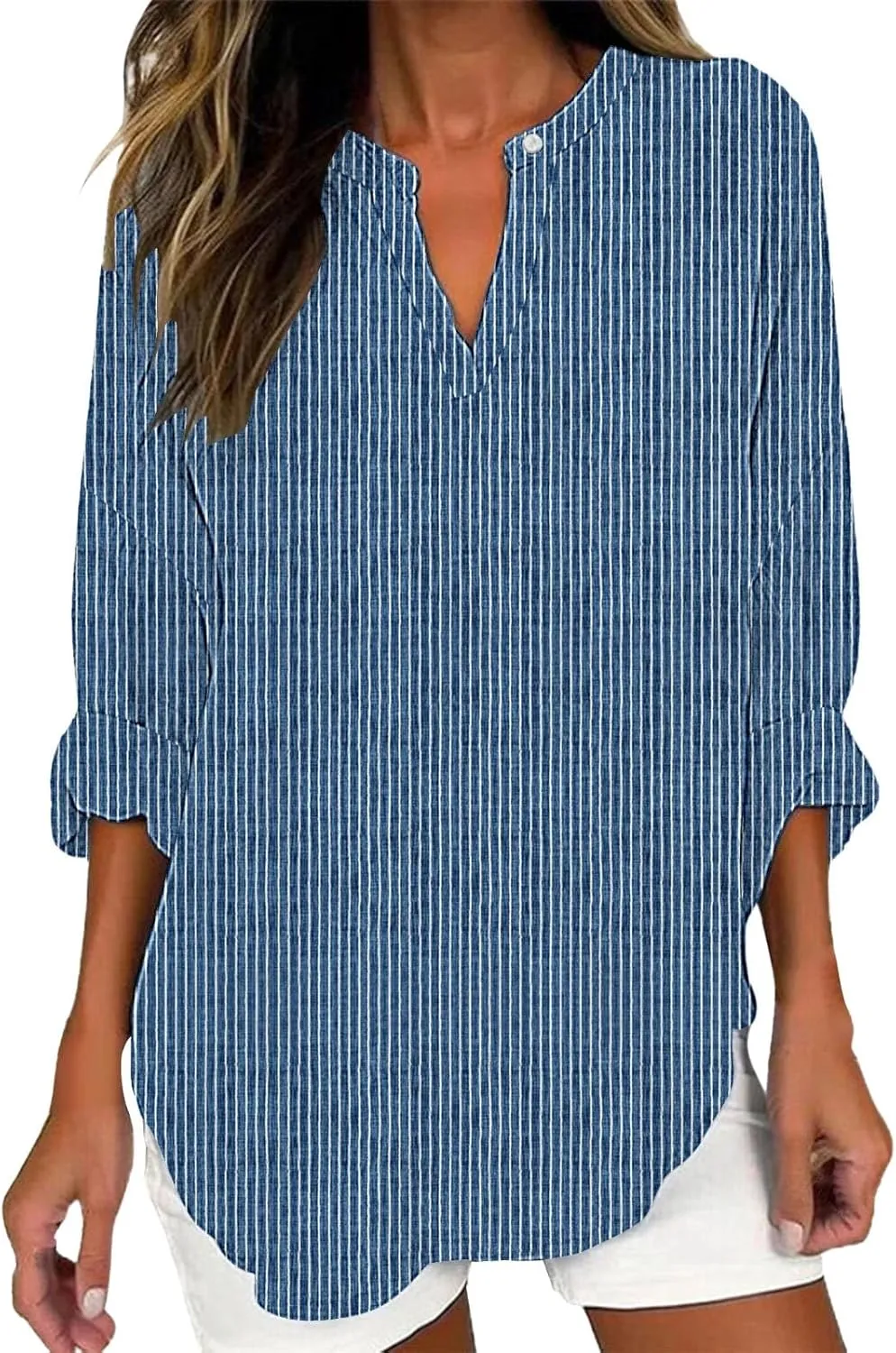 Cotton Linen Henley Tops Women Dressy Long Sleeve Vneck Hide Belly Longline Tshirts Plain Cotton Tunic Tee Shirts