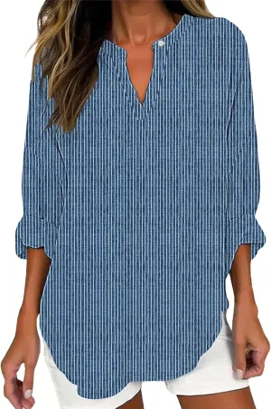 Cotton Linen Henley Tops Women Dressy Long Sleeve Vneck Hide Belly Longline Tshirts Plain Cotton Tunic Tee Shirts