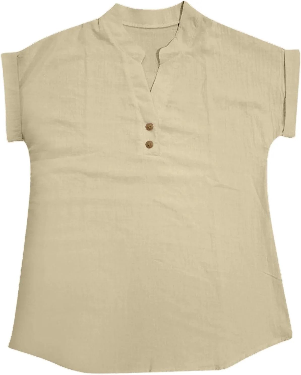 Cotton Linen Shirts for Women Short Sleeve Summer Tops Button V Neck T Shirt Basic Tee Business Casual Outfits Clothes