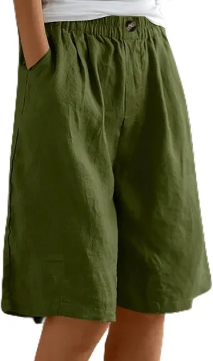 Cotton Linen Shorts for Women Summer Linen Bermuda Shorts Women Plus Size Casual Loose Beach Pants with Pockets