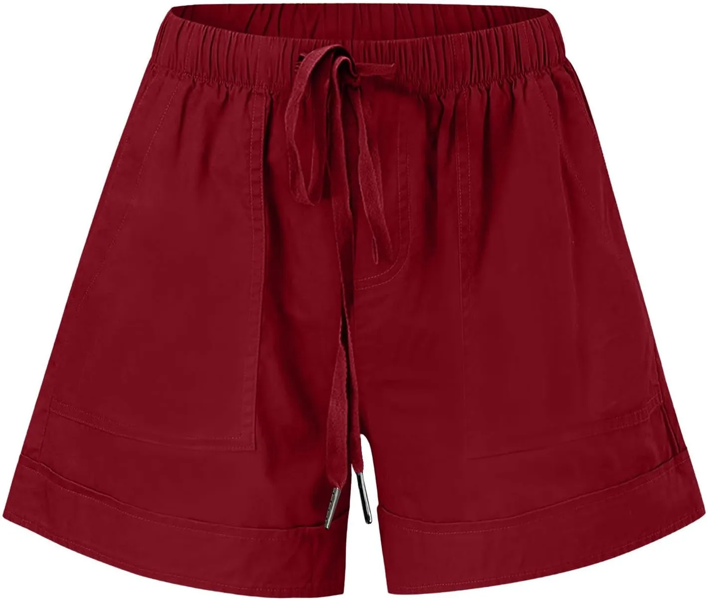 Cotton Shorts for Women Loose Fit Plus Size Drawstring Elastic Waist Summer Casual Shorts with Pockets Beach Clothes