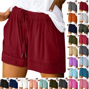 Cotton Shorts for Women Loose Fit Plus Size Drawstring Elastic Waist Summer Casual Shorts with Pockets Beach Clothes