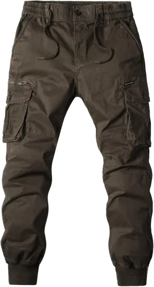 CRNTCEM Mens Cuffed Cargo Pants Twill Cotton Straight Hiking Work Pants Stretch Chino Casual Workout Military Combat Trousers