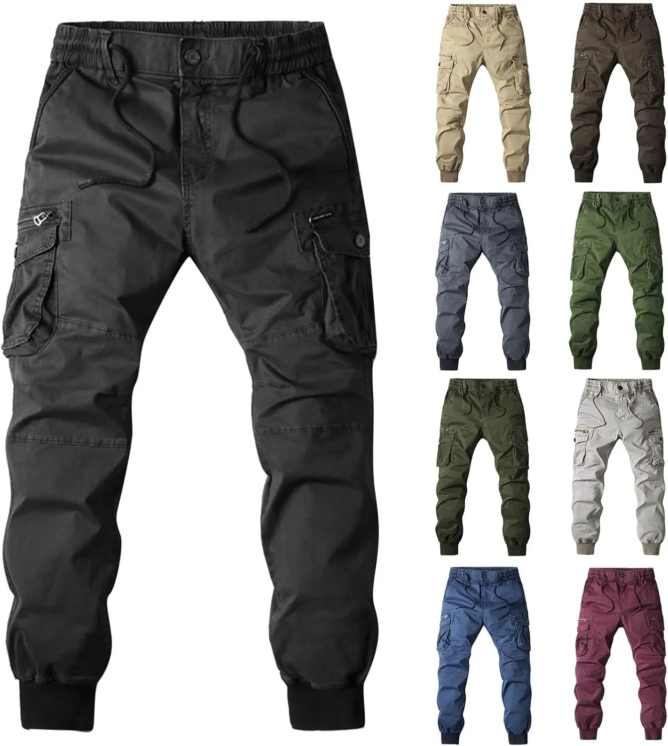 CRNTCEM Mens Cuffed Cargo Pants Twill Cotton Straight Hiking Work Pants Stretch Chino Casual Workout Military Combat Trousers