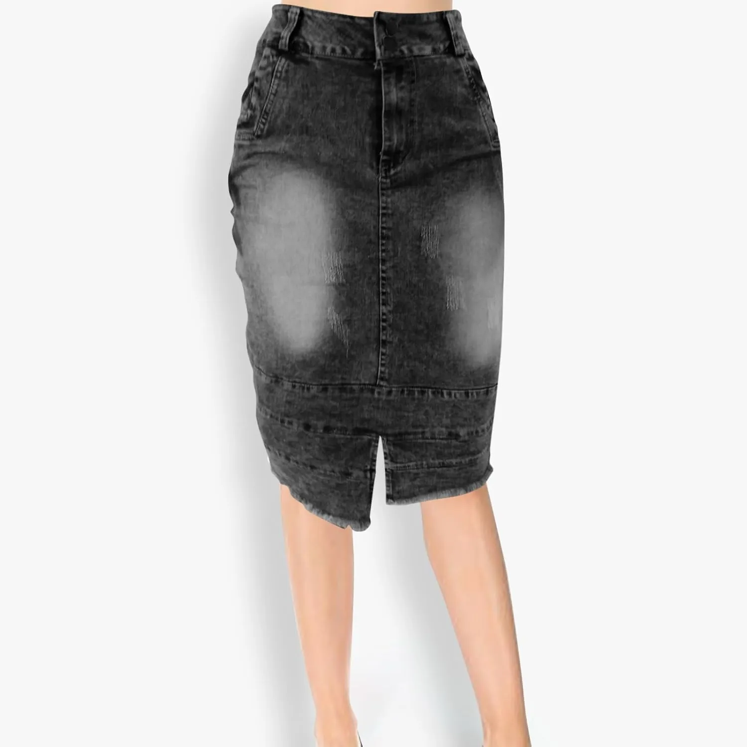 Denim Skirt for Women Fashion Solid Midi Bodycon Jean Skirt Summer Elegant Button Front Split Work Business Skirts