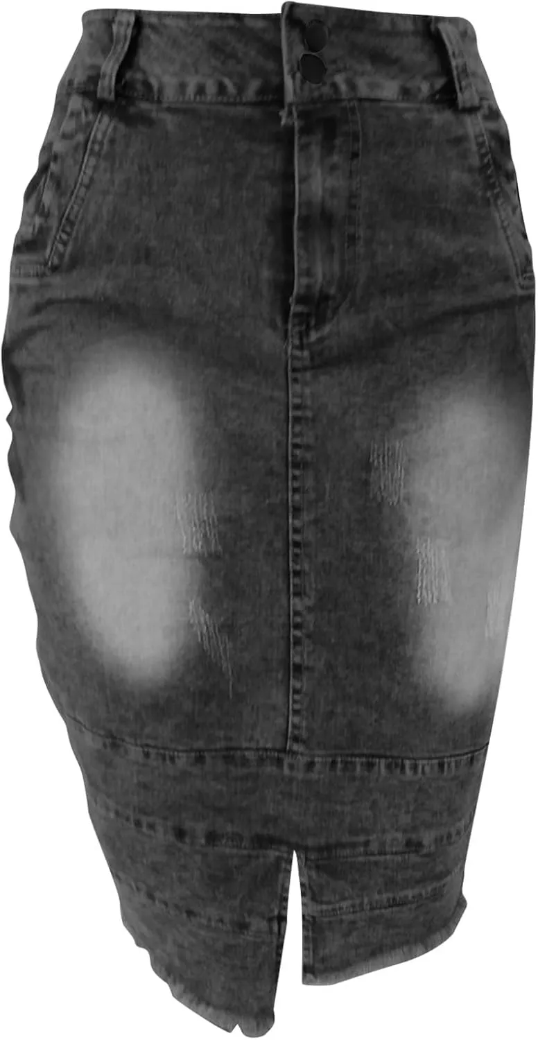 Denim Skirt for Women Fashion Solid Midi Bodycon Jean Skirt Summer Elegant Button Front Split Work Business Skirts