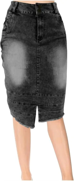 Denim Skirt for Women Fashion Solid Midi Bodycon Jean Skirt Summer Elegant Button Front Split Work Business Skirts