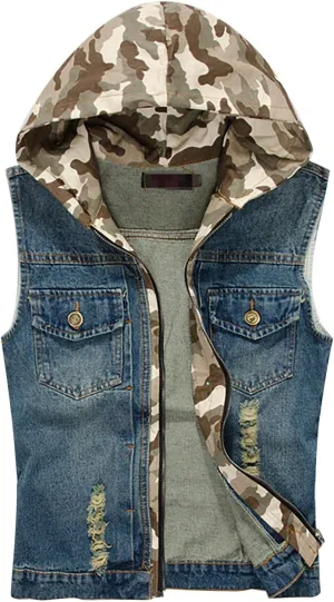 Denim Vest Men Vests Hoodies Slim Fit Button Down Sleeveless Jeans Jacket Casual Distressed Streetwear Utility Shirts