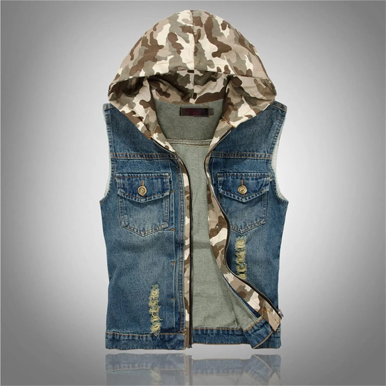Denim Vest Men Vests Hoodies Slim Fit Button Down Sleeveless Jeans Jacket Casual Distressed Streetwear Utility Shirts