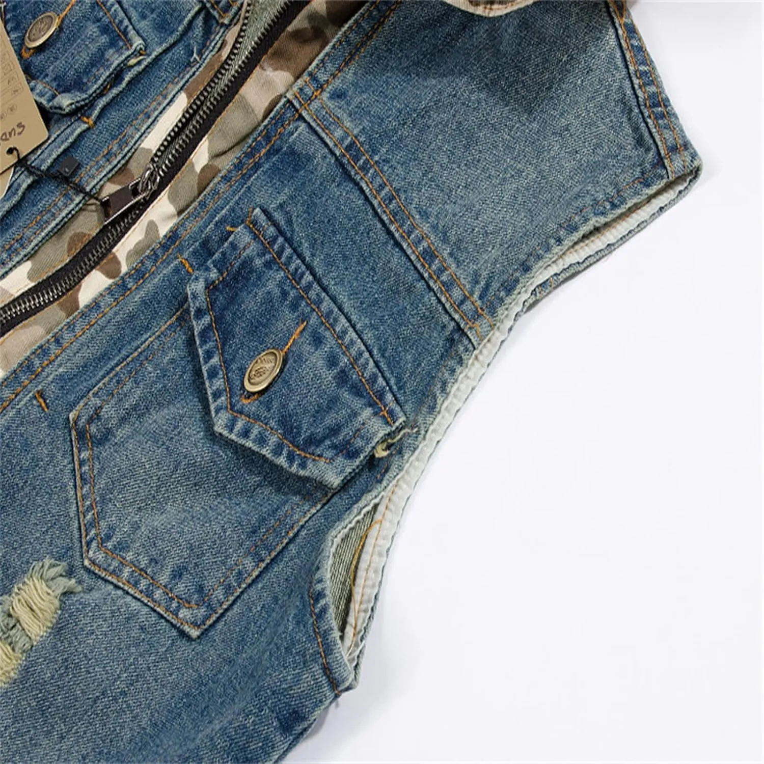 Denim Vest Men Vests Hoodies Slim Fit Button Down Sleeveless Jeans Jacket Casual Distressed Streetwear Utility Shirts