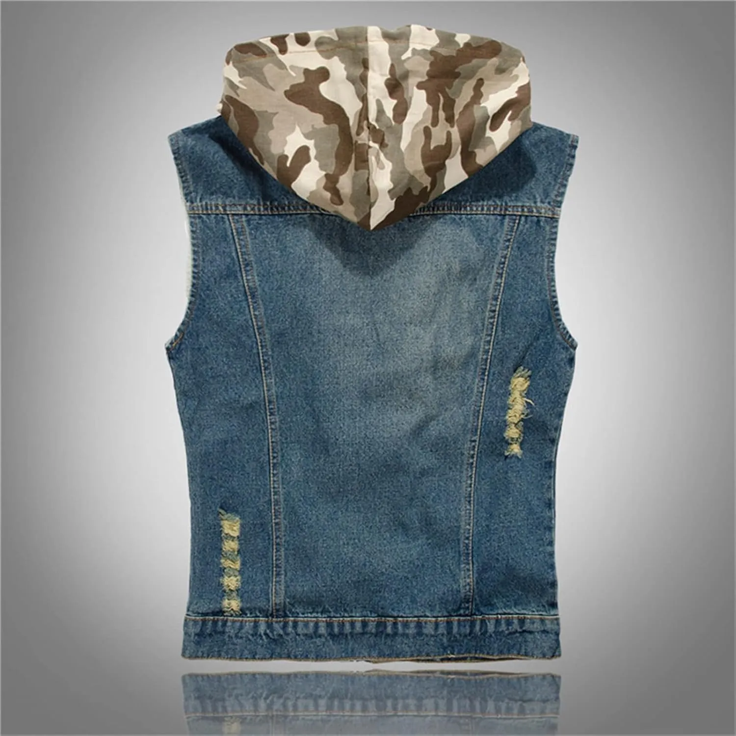 Denim Vest Men Vests Hoodies Slim Fit Button Down Sleeveless Jeans Jacket Casual Distressed Streetwear Utility Shirts
