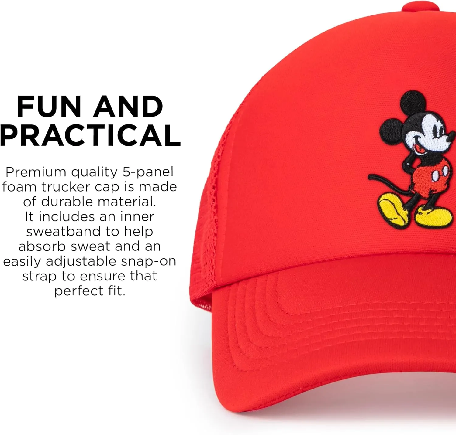 Disney Adult Trucker Hat, Mickey Mouse Mesh Snapback Baseball Cap