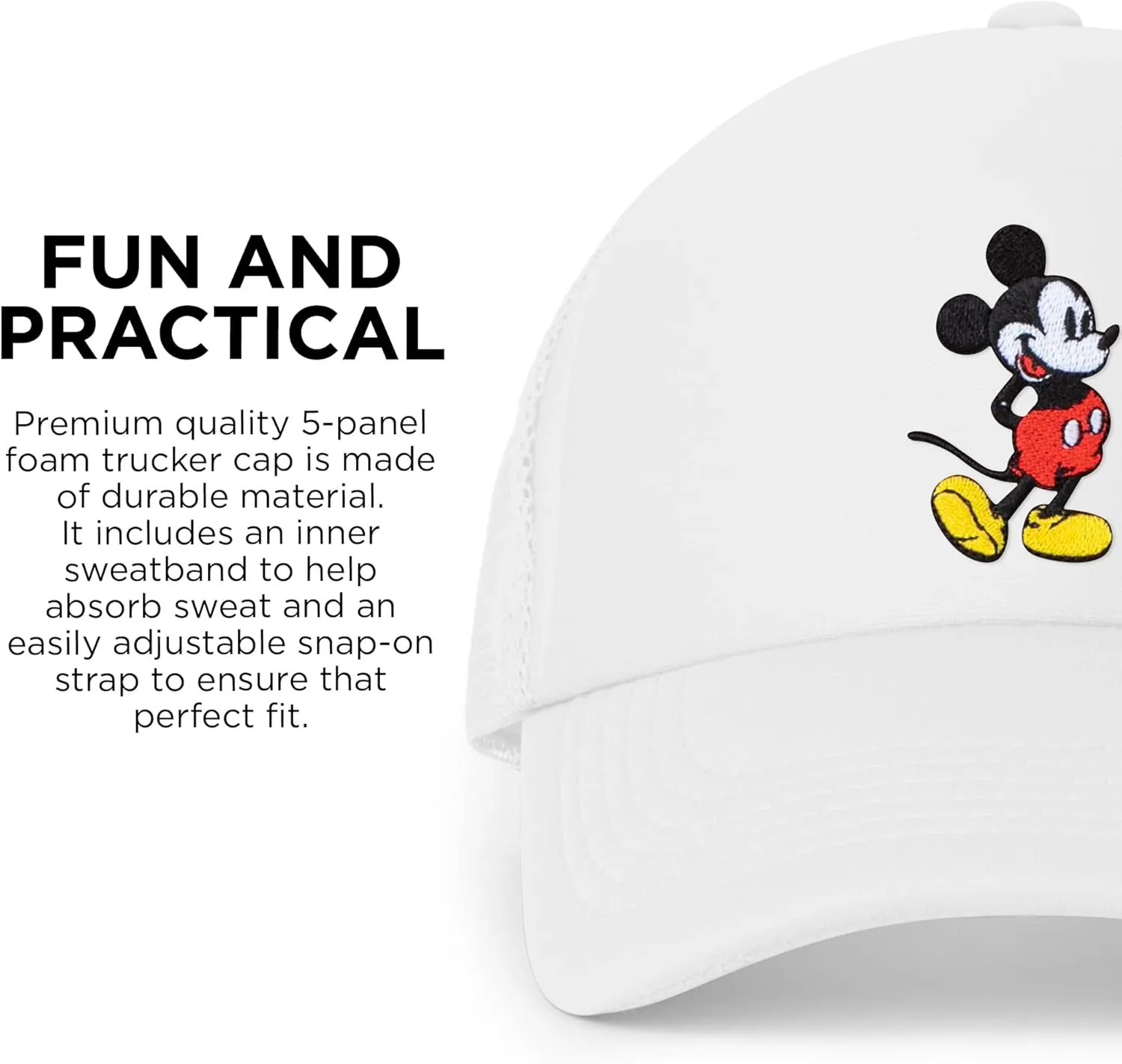 Disney Adult Trucker Hat, Mickey Mouse Mesh Snapback Baseball Cap