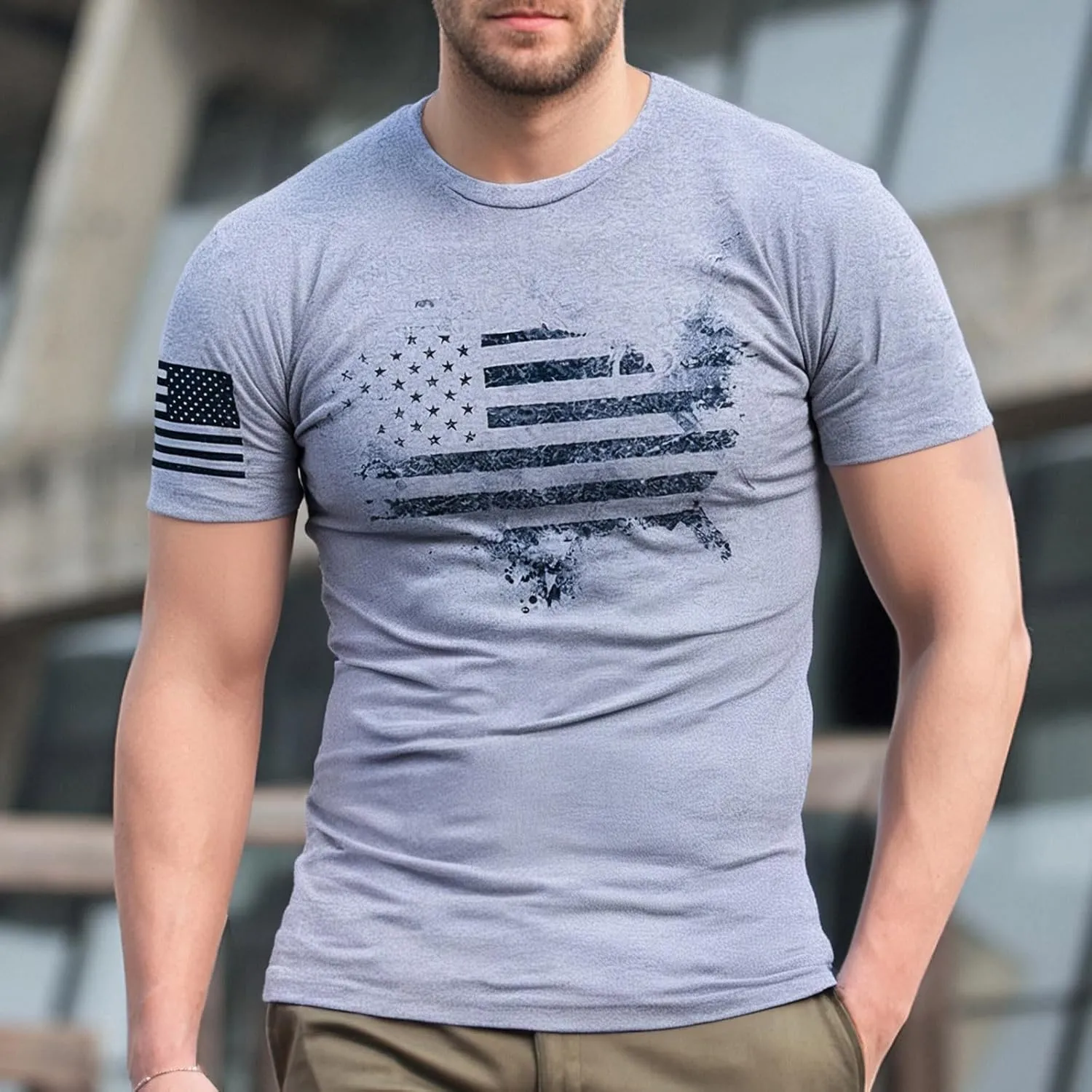Distressed USA Flag T Shirts for Men American Patriotic Short Sleeve Regular Fit Tees 4th of July Summer Workout Tops